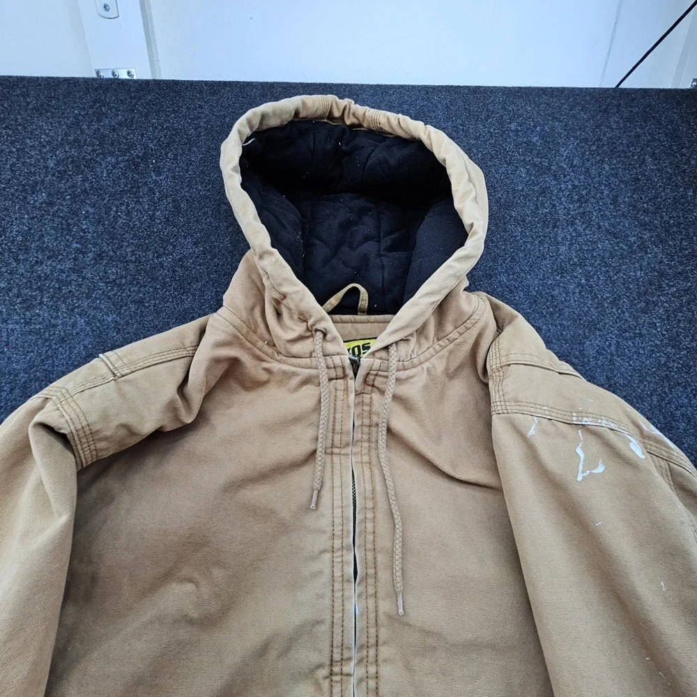 Brazos Work Force Mens Brown Quilted Lined Full Zip Hooded Jacket Size‎ X-Large